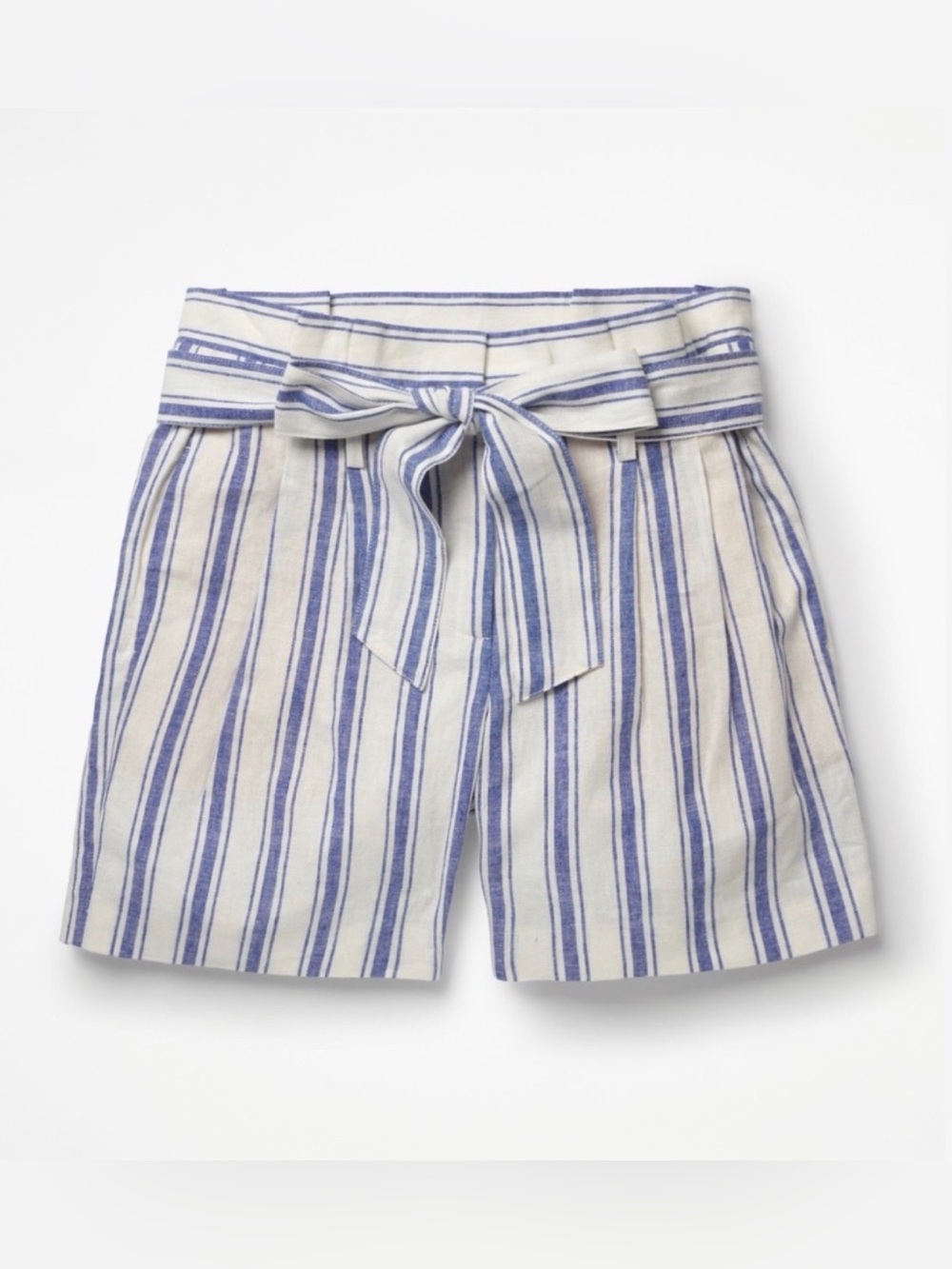 Boden x St. Ives Linen Tie-Waist Shorts, Blue & White Stripe, Size 6